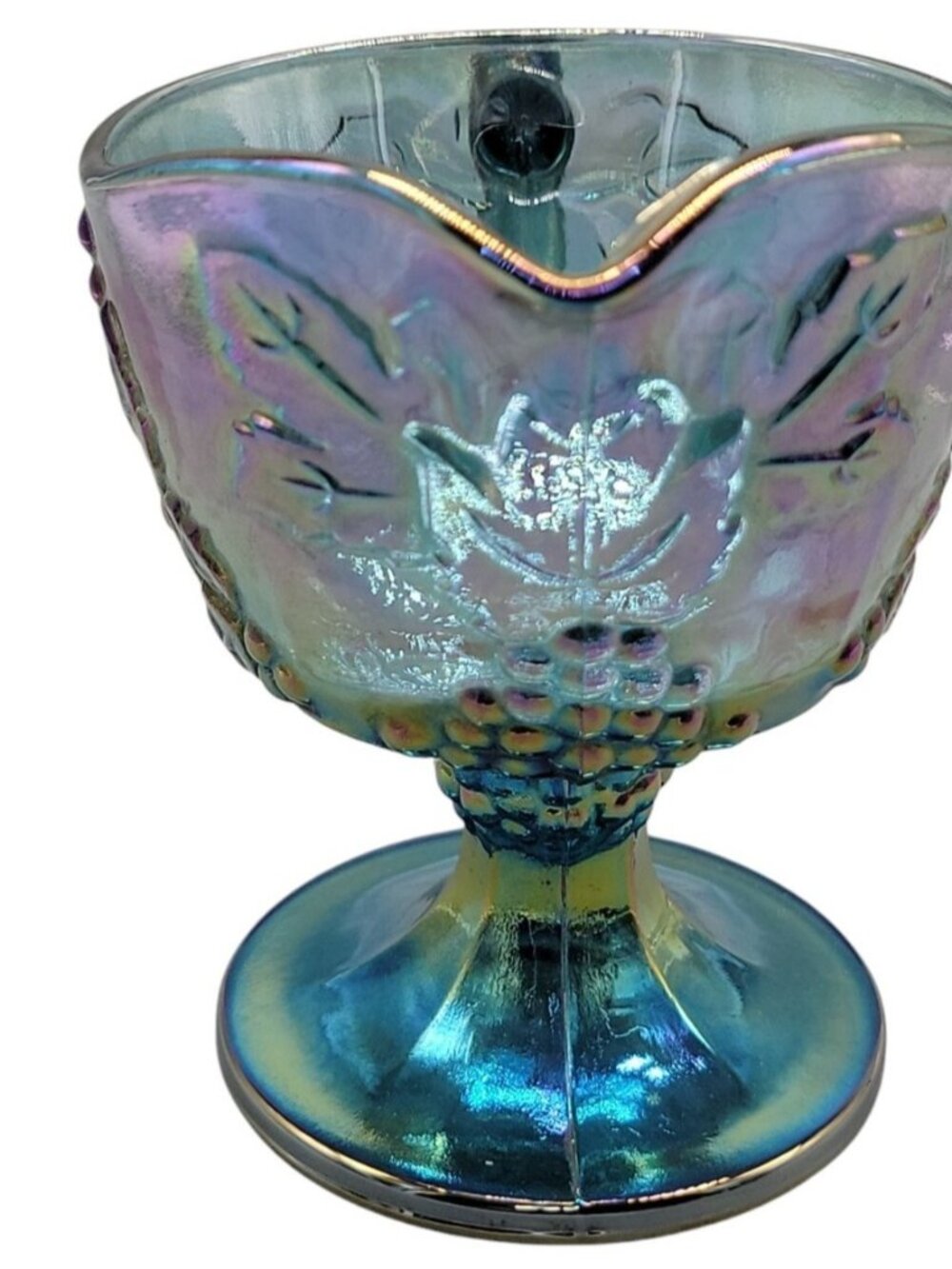 Vtg Colony Indiana Glass Blue Carnival Glass Harvest Grape Footed Creamer 1970s - Picture 7 of 7